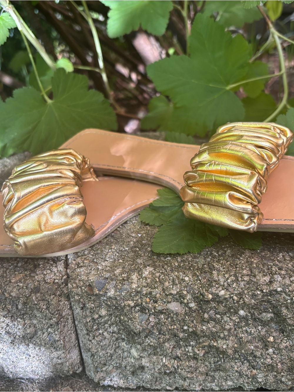 Lulu's Metallic Gold Ruched Slide Sandals